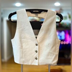 Zara Cream Linen Blend Open Back Button Vest Size M NWT